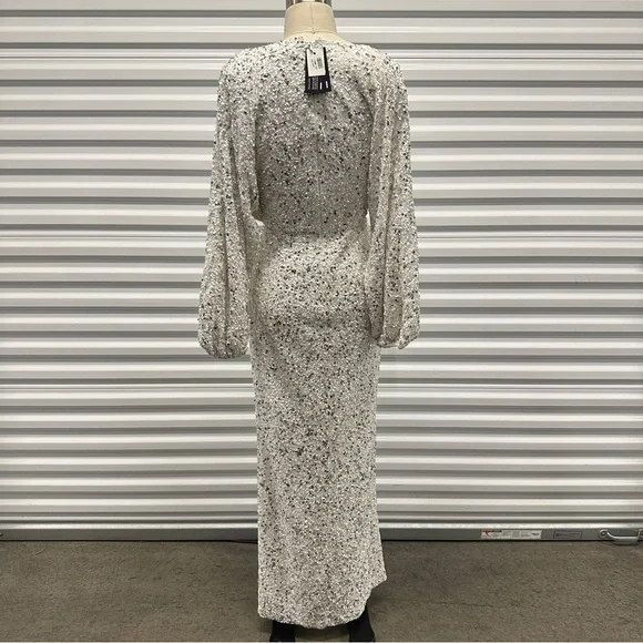 retrofete sequin dress long sleeve Retrofete Fenella Metallic Long-Sleeve Twist Dress